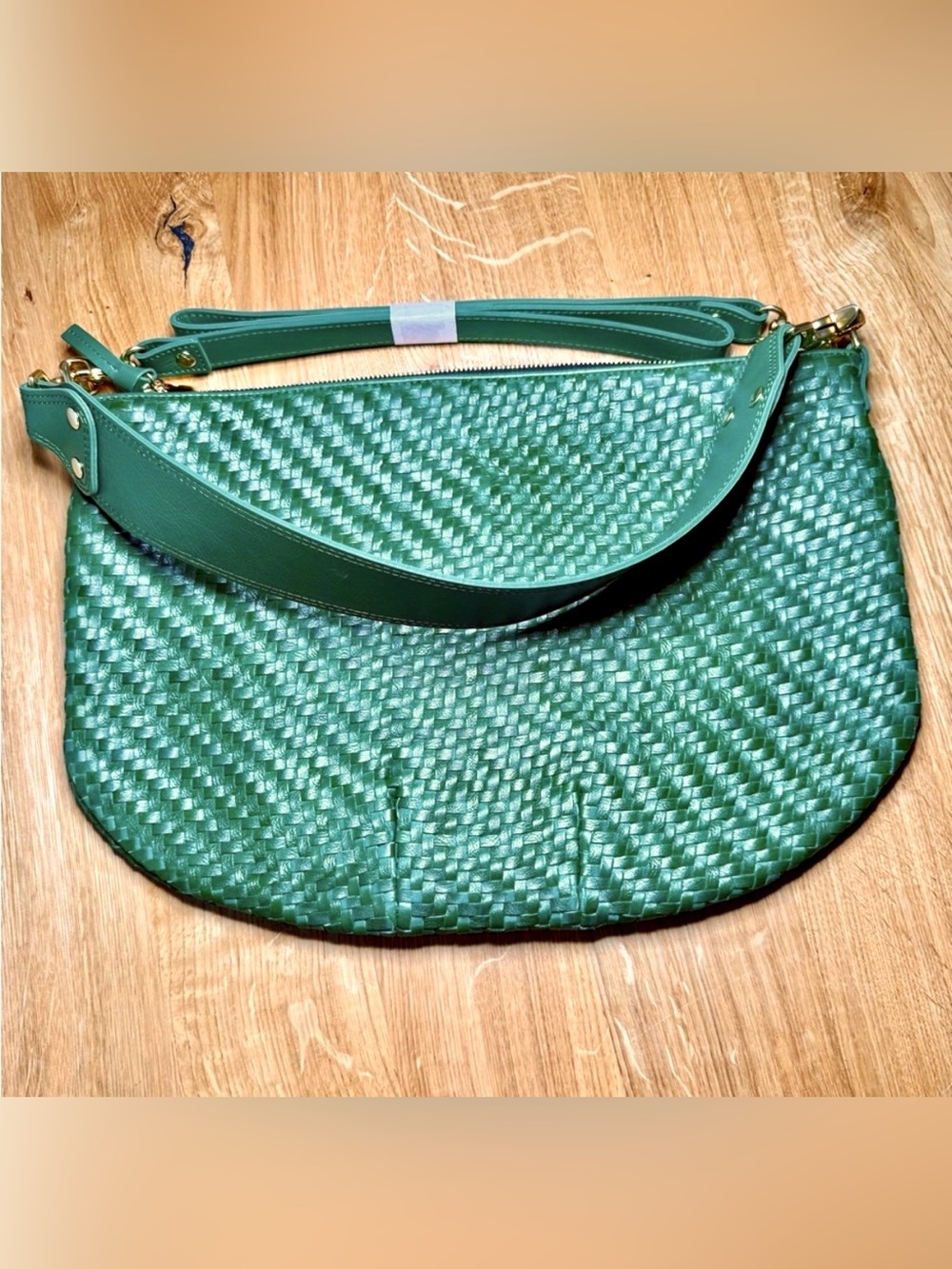 Clare V moyen messenger crossbody bag - Evergreen Woven Zig-Zag NWT $525